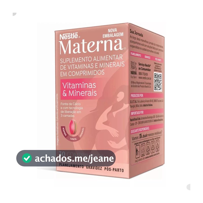 Materna Nestlé 30 Comprimidos Suplemento Vitamínico Gestação Saúde Nutricional Bem Estar Diário