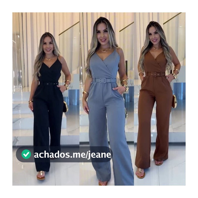 Macacão Longo Feminino Alfaiataria com Cinto Premium Moda Verão