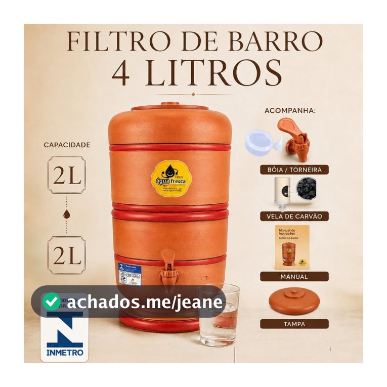 FILTRO de barro 4 LITROS / PURIFICADOR DE ÁGUA (acessórios e selo INMETRO)