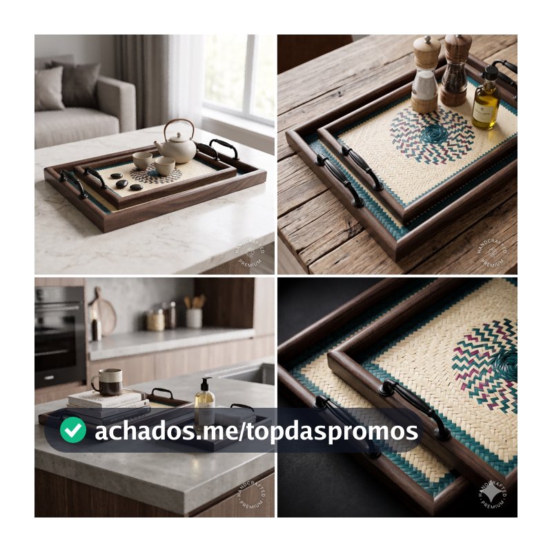 LUWAVE Kit 2 Bandejas de Madeira Decorativas com Alça Cantinho do Café e Servir