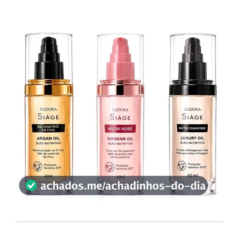 Siàge Óleo Capilar Supreme Oil Nutri Rosé ou Argan Oil Reconstrói os Fios 60ml Eudora