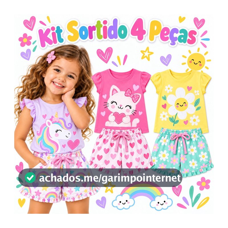 Kit Sortido 2 ou 4 Peças Roupa Infantil Bebê Menina Verão Conjunto Bebê Infantil Feminino Conjuntos Manga Curta Sortidos