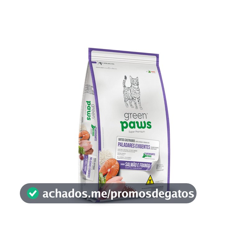 RAÇÃO GREEN PAWS GATOS CASTRADOS PALADAR EXIGENTE SABOR SALMAO E FRANGO 10,1KG