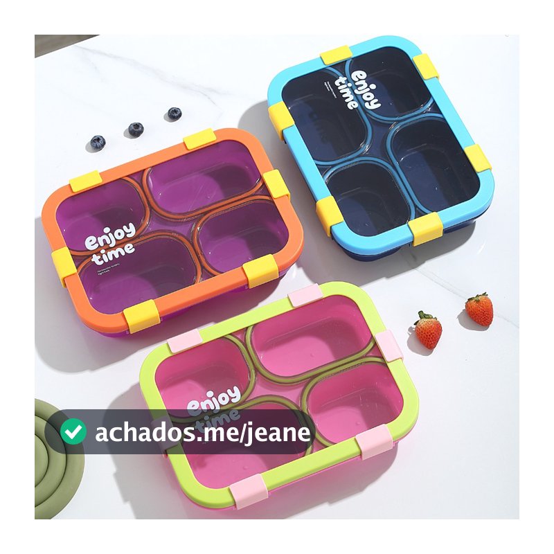 Marmita Hermética 4 Divisórias BPA Free Não Vaza Lunch Box Micro-ondas Freezer Trabalho Escola Academia Portátil