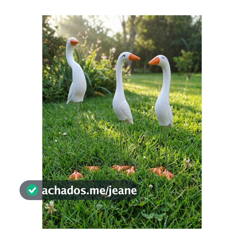 Kit 3 Garças Brancas Decorativas Enfeite Jardim Quintal Piscina Decoração Externa Ornamentais Área Gourmet