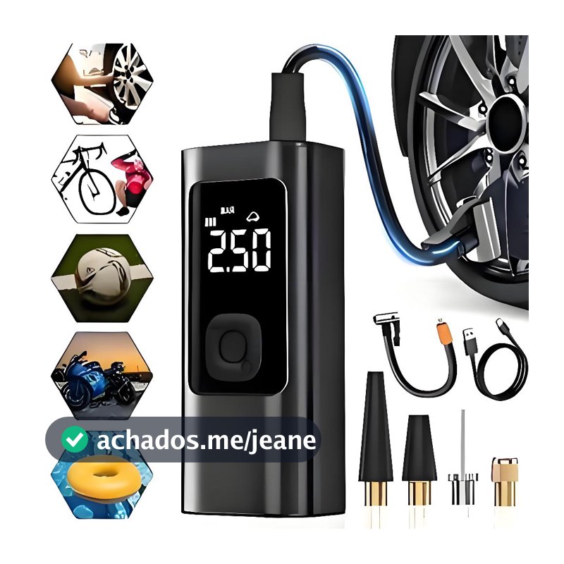 Bomba de Ar Elétrica 12V Compressor Portátil para Pneus de Carro, Moto, Bicicleta e Acessórios -M6
