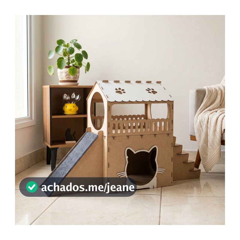 Casinha de Gato 2 Andares Playground Rampa Arranhador Toca Felino Brinquedo Degrau Casa