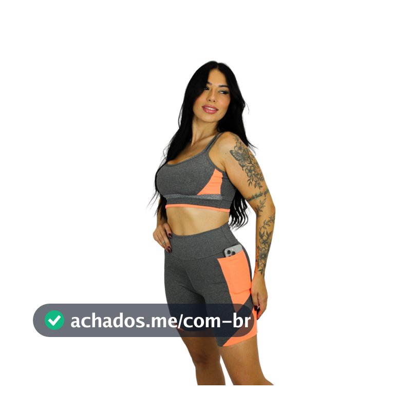 Conjunto Top e Bermuda Fitness Confortavel Academia com Bolsos