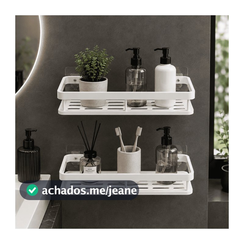 Prateleira Banheiro Retangular Plástica Adesiva Sem Furar Porta Shampoo Organizador