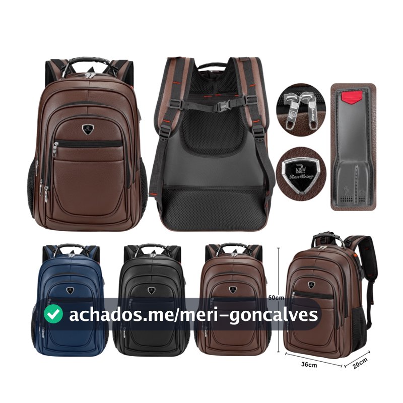 Mochila Couro PU Grande Executiva Para Notebook Trabalho Faculdade Reforçada Cabo De Aço