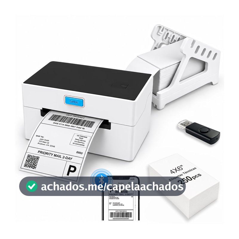 ZATEL 250 Etiquetas USB Impressora Térmica Bluetooth com Suporte Código de Barras E-commerce e Frete