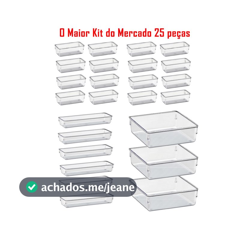 Kit 25, 14 e 7 Organizador Multiuso Modular Gavetas Geladeira Acrilico Cristal