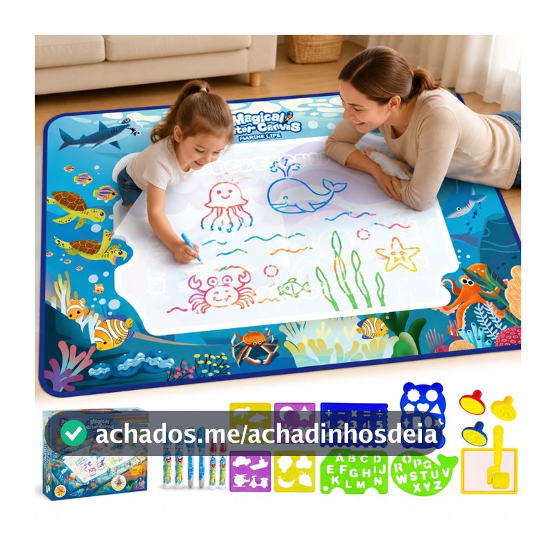 Tapete de Água Mágico Brinquedo Educativo para Criatividade Reutilizável com 3 Canetas Presente