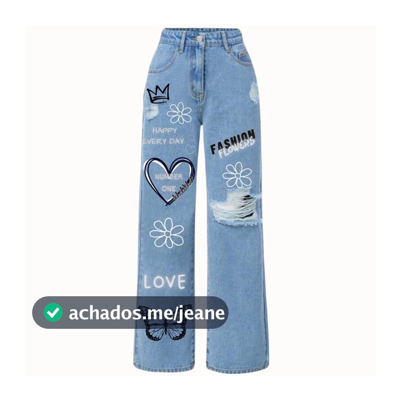 Calça jeans wide leg  com desenho estilo pantalona infantil juvenil 10 aos 16