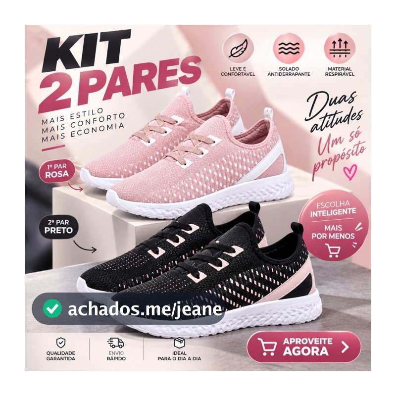Kit 2 Pares Tênis Feminino Esportivo Casual Academia Caminhada Leve Confortável 34 ao 39 Promoção