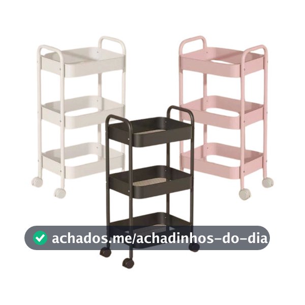 Carrinho Organizador De Aço Multiuso 3 Prateleiras Premium Rodízio 360º Cozinha Sala Banheiro Livros Decoração Moderna