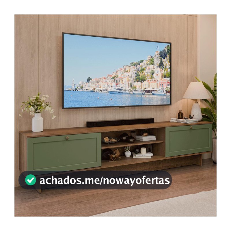 Rack para TV até 80 Polegadas 218 cm 2 Portas Rustic/Verde Vik Madesa