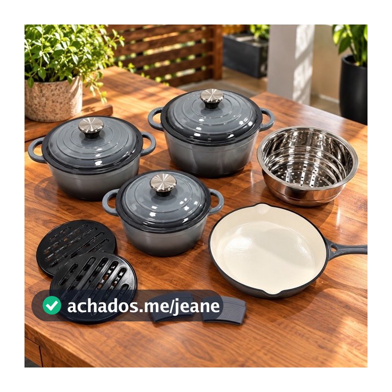 Jogo de Panelas de ferro fundido Modelo Fogo Caipira 18 peças com acesssórios