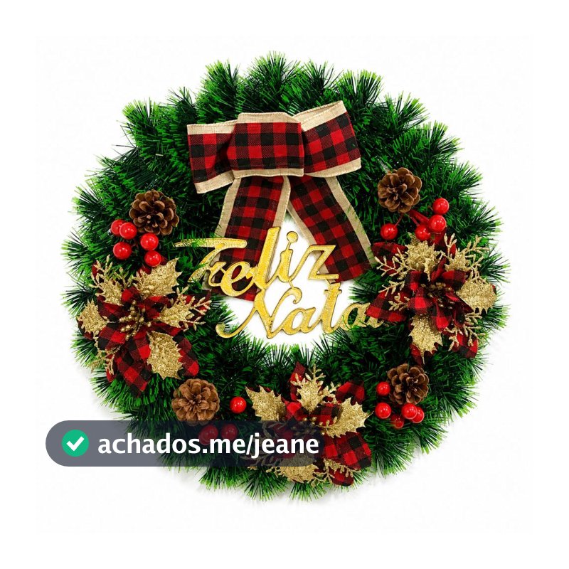 Guirlanda de Natal Decorada 38cm Feliz Natal Decoração Natalina