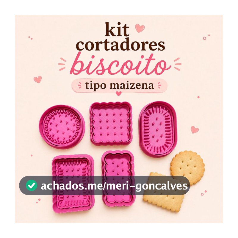 kit 5 cortadores de biscoito tipo bolacha maizena com carimbo