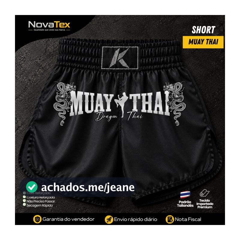 Short Muay Thai Dragon Thai Prata Unissex Básico Alta Qualidade para Treino e Luta