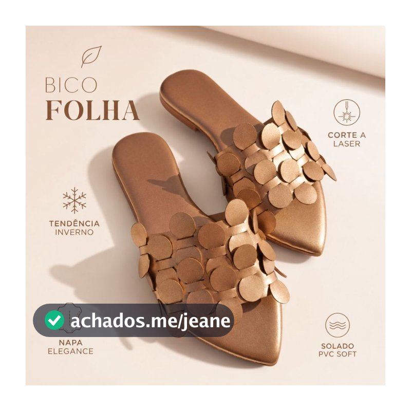 Sandalia Rasteirinha Feminina Bico Folha Rose Gold Corte a Laser Conforto Casual Elegante