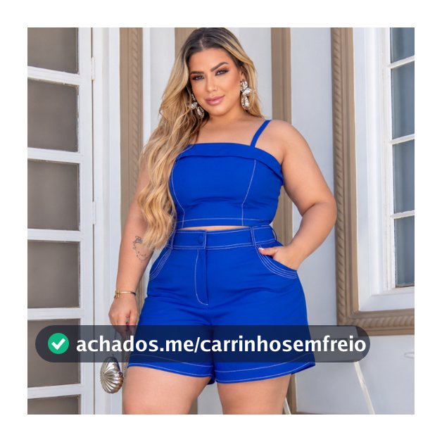 Conjunto Feminino em Tecido Marrante Cropped e Short Cintura Alta com Cinto