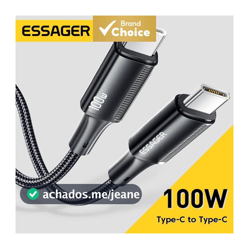 Cabo Essager 100W 5A Tipo C Cabo PD USBC Tipo-C Carregamento Rápido USB2.0 480Mbps Para Laptop Samsung Xiaomi IP Cabos