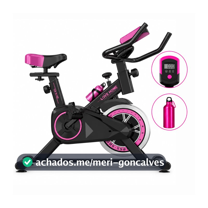 Bicicleta Ergométrica Spinning Fitness Ajustável Silenciosa Com Suporte Para Celular Até 120kg Rosa Vermelho Com Garrafa