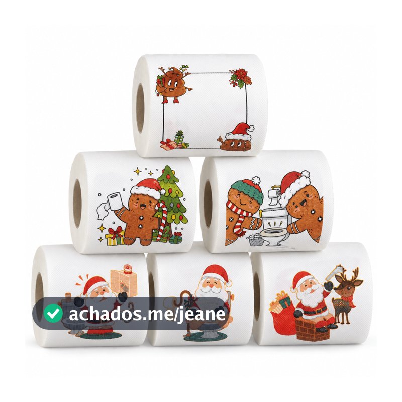 Kit 6 Rolo Papel Higiênico Natalino Banheiro Divertido 20m