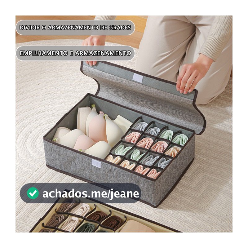Caixas organizadoras para guarda-roupa com divisórias são ideais para guardar roupas íntimas e calças.442912cm