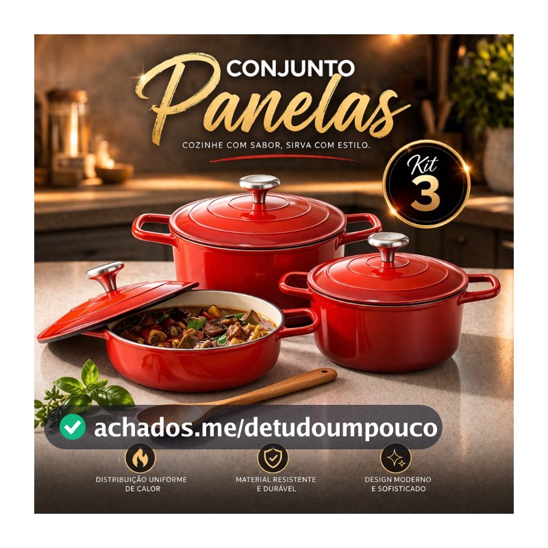 Jogo 3 Panelas Cerâmica Antiaderente Indução Alumínio Vermelho Laranja Cinza 3 Caçarola Tampa Vidro Reforçado Cozinha
