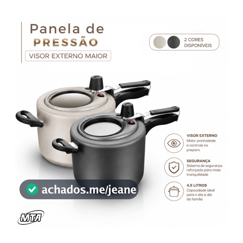 Panela de Pressão Antiaderente com Visor Grande Externo na Tampa 4,5 Litros MTA