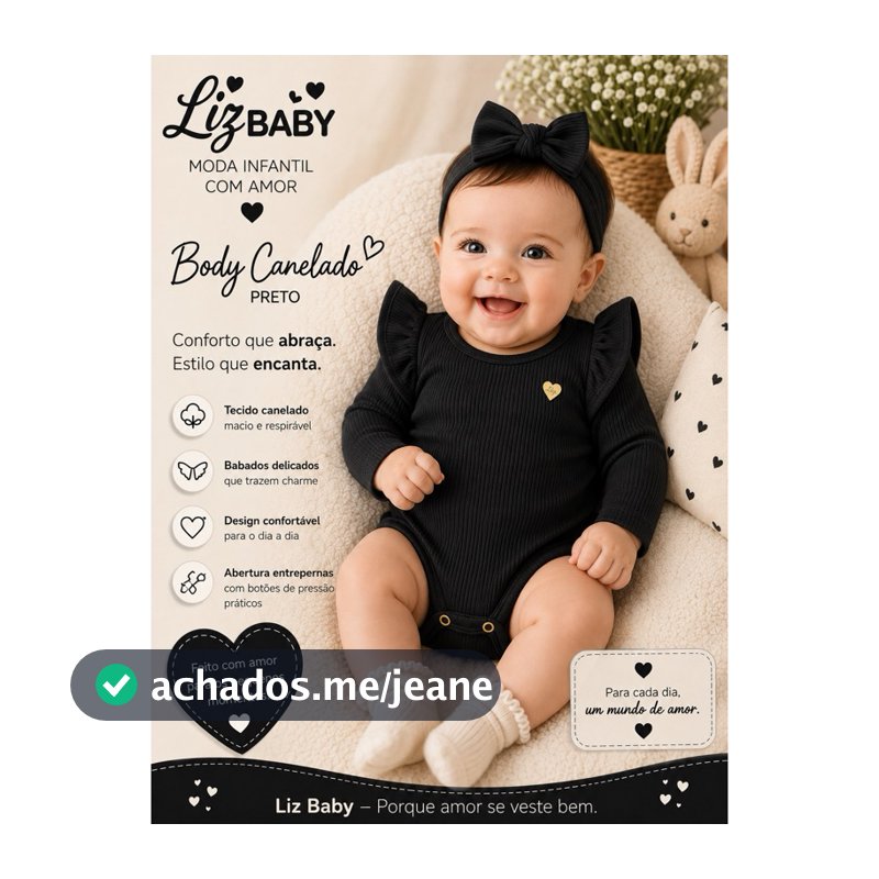 Body Bebê Feminino Manga Longa Canelado Com Laço Roupa Infantil P M G Lizbaby