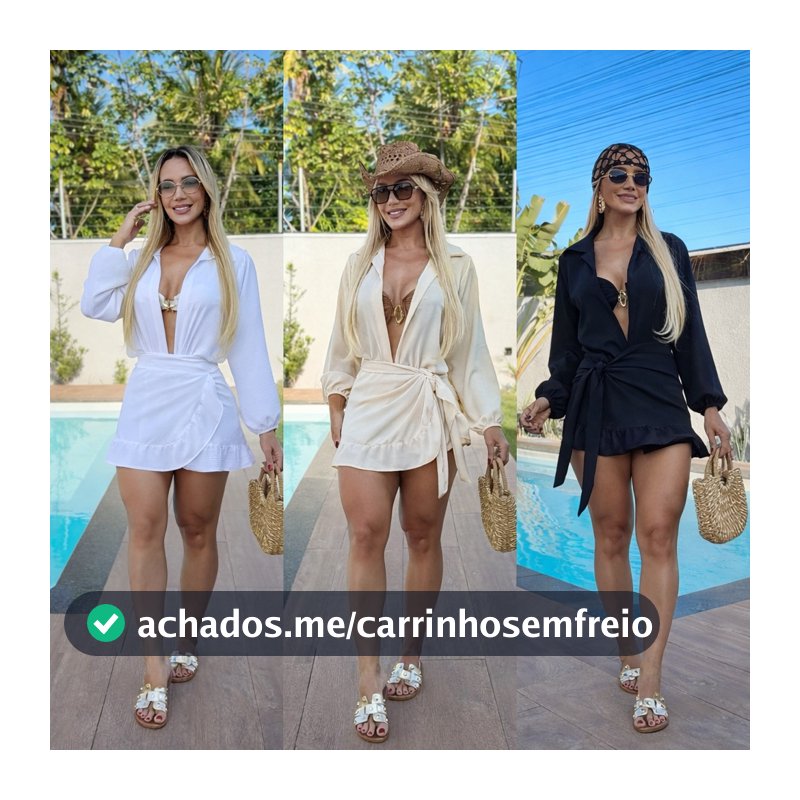 Conjunto Praia 2 Peças Camisa E Saia Envelope Crepe Não Amassa