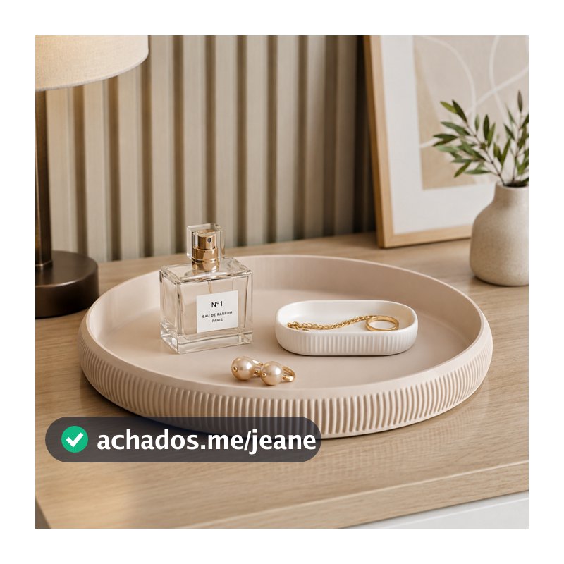 Bandeja Redonda Decorativa Japandi Porta Objetos Organizador Mesa Multiuso Banheiro Skincare Acessórios