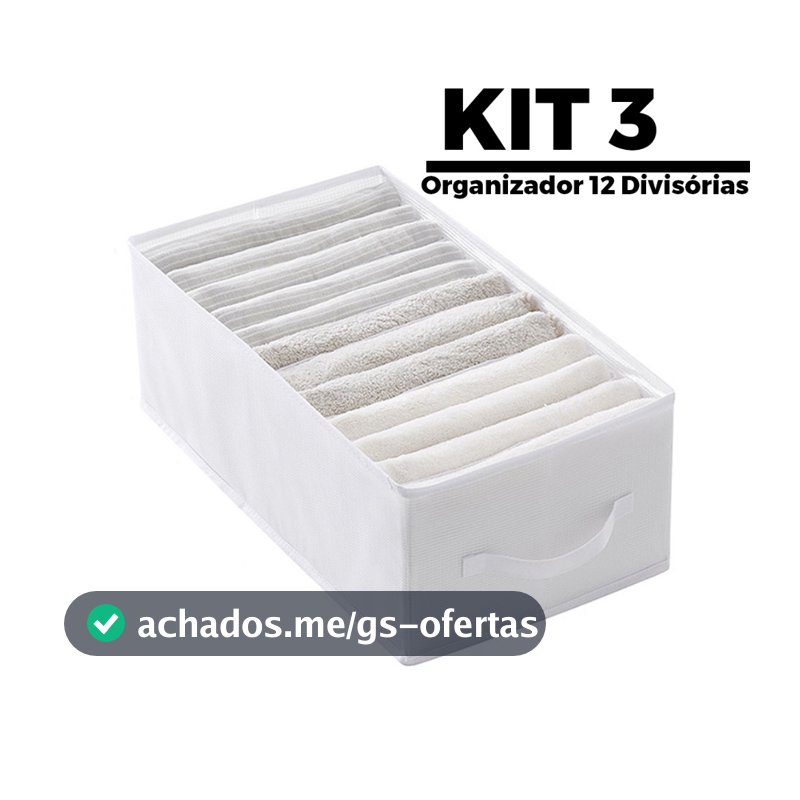 KIT 3 Organizador De Guarda Roupa Para Calças/Camisetas/ Roupas Intimas 12 Divisorias