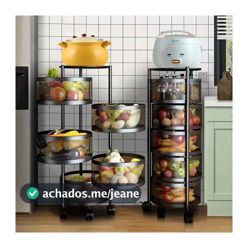 Fruteira Organizador Aço Resistente Cozinha Cesto 3/4/5 Andares Com Rodinhas Giratória