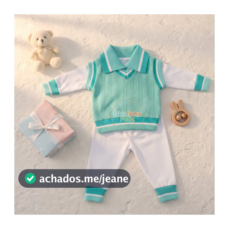 Conjunto Bebê Menino Tricô 3 Peças Pagão Suéter + Casaco + Calça Tamanho RN Saída Maternidade Tricô