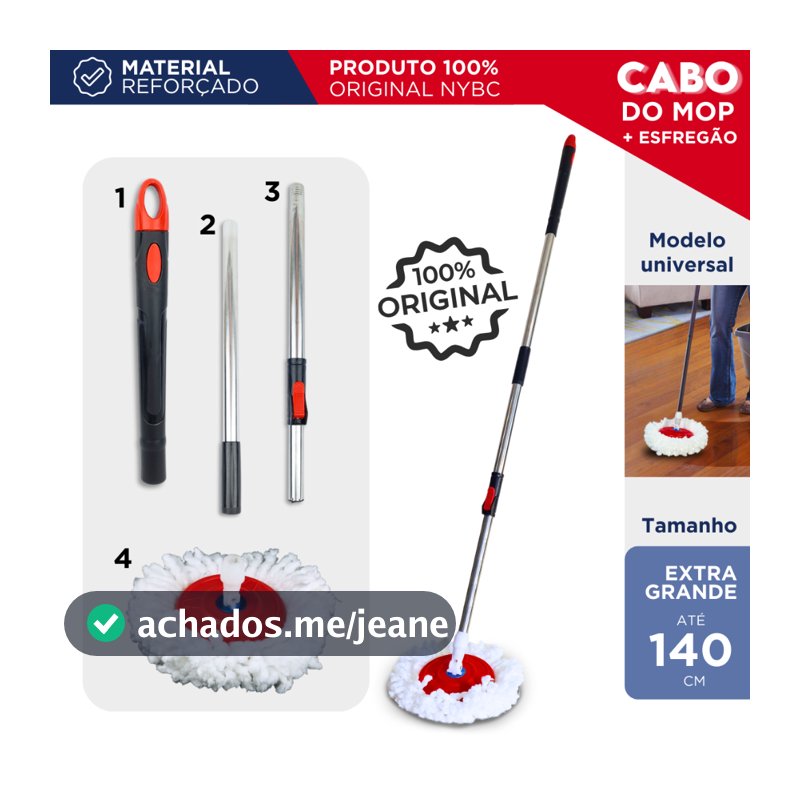 Cabo Mop Giratório Completo Com 140 Cm - NL