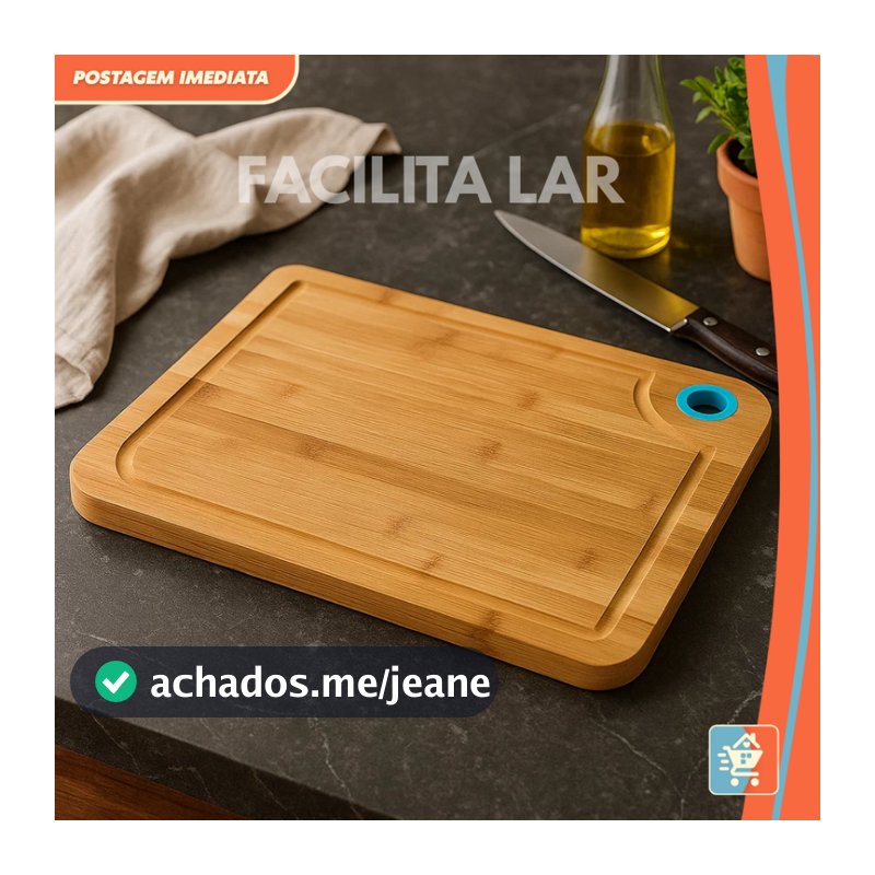 Tábua de Corte em Bambu Com Alça de Silicone 37x27cm ENVIO IMEDIATO