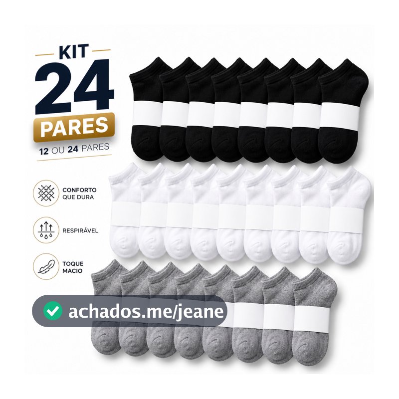 Kit até 24 Pares de Meias Cano Curto 40 ao 46 Soquete Unissex Conforto e Economia Promoção