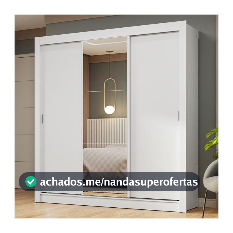Guarda-Roupa Casal 3 Portas de Correr com Espelho Branco Nobre Madesa
