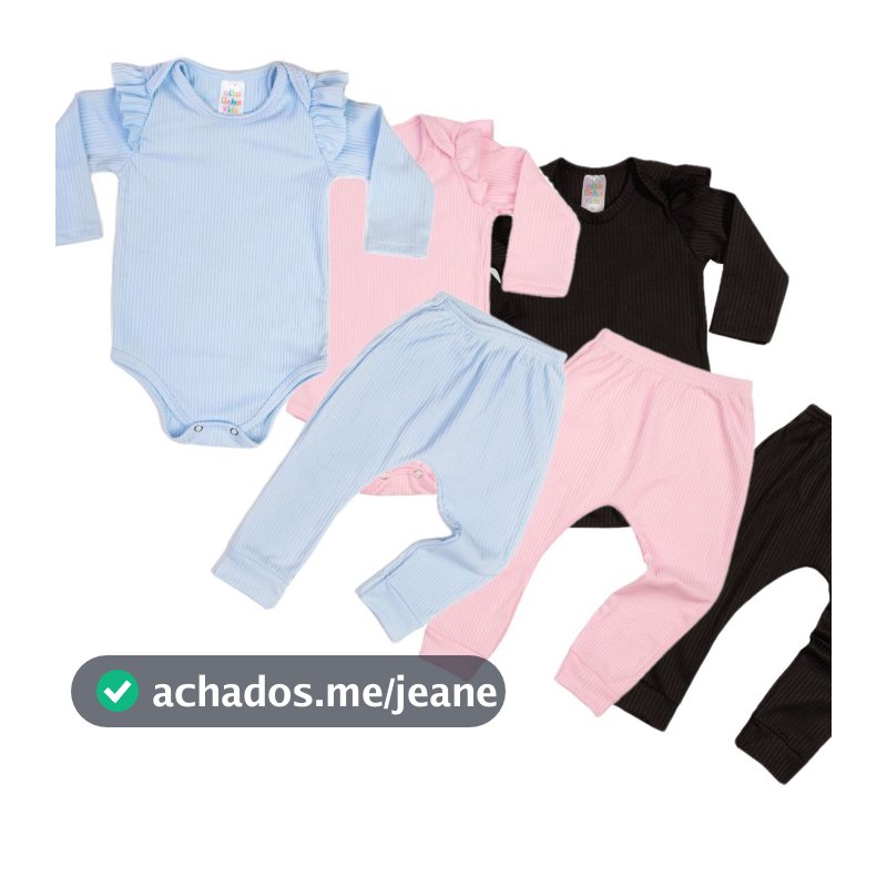 Kit 6 Pecas Roupas Bebês Meninas 3 Conjuntos Bodys Manga Longa Quentinho Babados Calca Canelados P M G 0