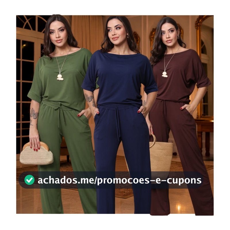 🌸 Conjunto Feminino Maravilhoso em Viscolycra Calça Pantalona Blusa Soltinha Moda Feminina