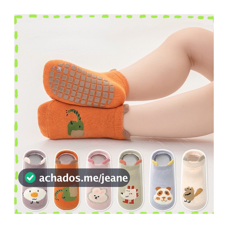 1/2/3 Meias De Algodão Bebê De Primavera E Outono Desenho Animado Piso Não Deslizante Infantis