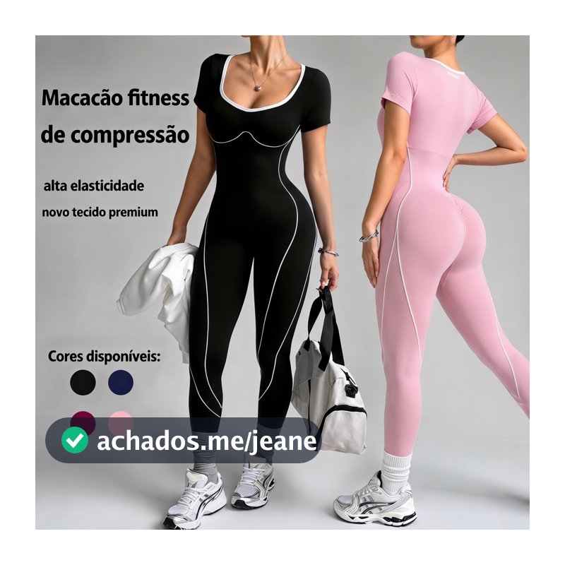 Aura Estilo Macacão Fitness Levanta Bumbum Manga Curta Compressão Alta Elasticidade 4 Cores