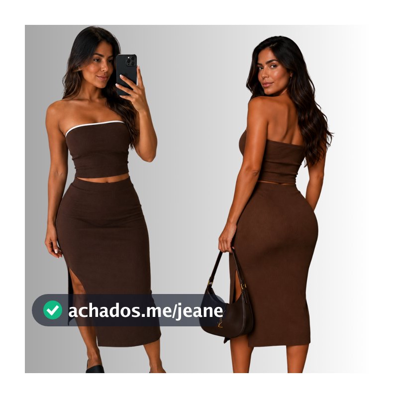 Conjunto Feminino Saia Midi e Top Tomara Que Caia Tecido Anarruga Zero Transparência Cropped Casual