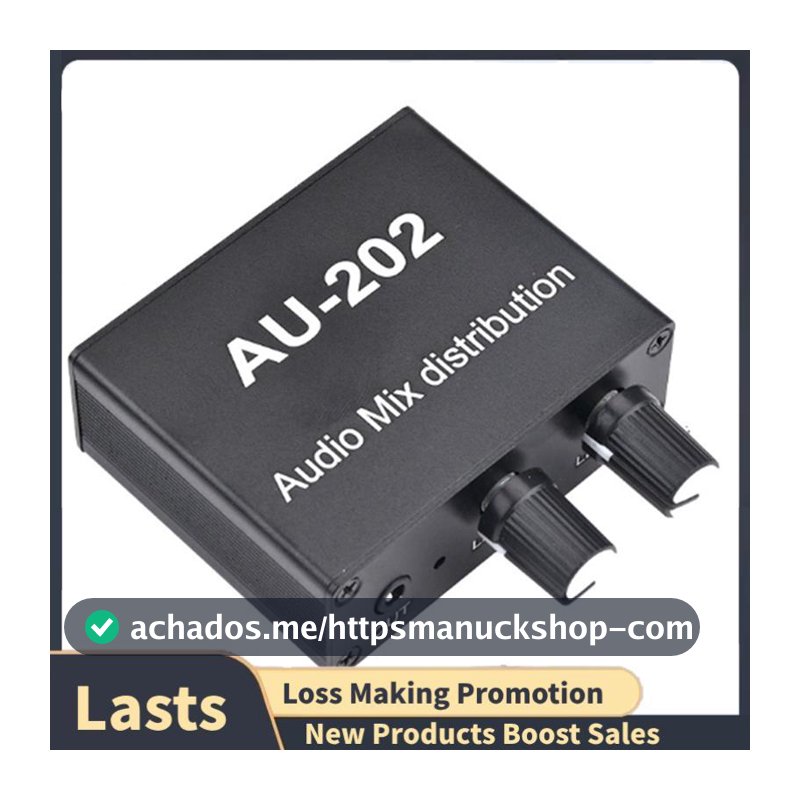 AU-202 2 Entradas 2 Saída Mixer Estéreo Distribuidor De Áudio Para Fone De Ouvido Potência Externa AMP Volume Controle S