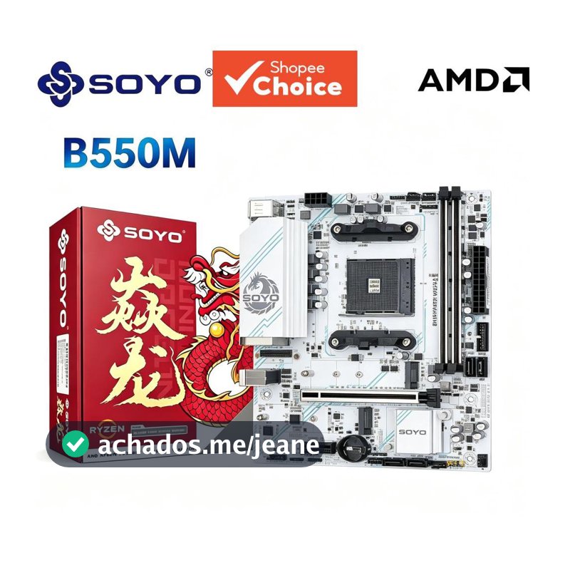 Placa-mãe SOYO AMD B550M DDR4 de canal duplo, suporte a memória M.2 NVME com pino ARGB, compatível com AMD Ryzen 5